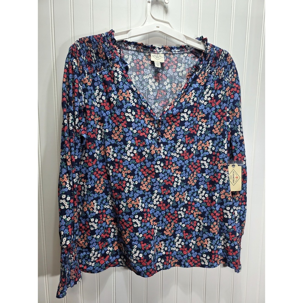 St Johns Floral Boho Blouse Sz Large Blue New